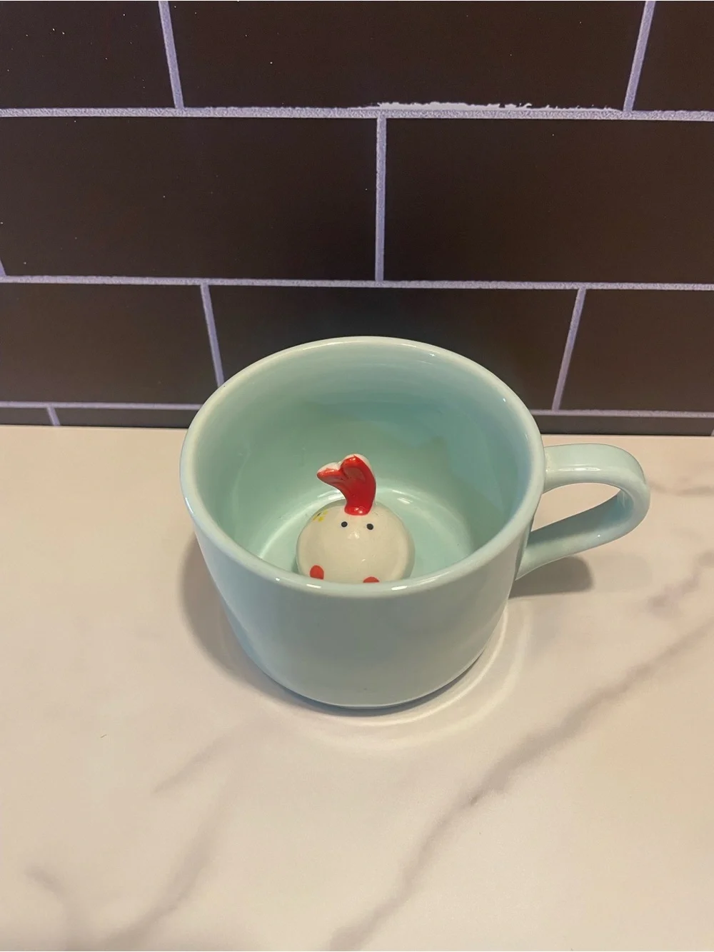 3D Animal Ceramic Vintage Novelty Coffee Cup Mint Green with Red Accent #0218